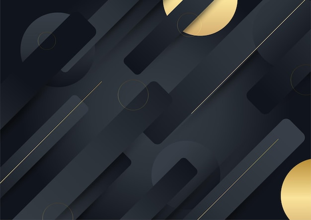 Fondo de oro negro. Fondo de tecnología de lujo de vector. Pila de capa de material de papel negro con franja dorada. Fondo de pantalla premium con forma de flecha