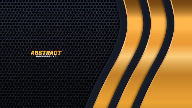 Fondo de oro negro lujoso abstracto. Vector de plantilla de banner oscuro moderno con patrones de formas geométricas. Diseño gráfico digital futurista