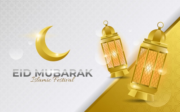 Vector fondo de oro y plata de lujo de eid mubarak