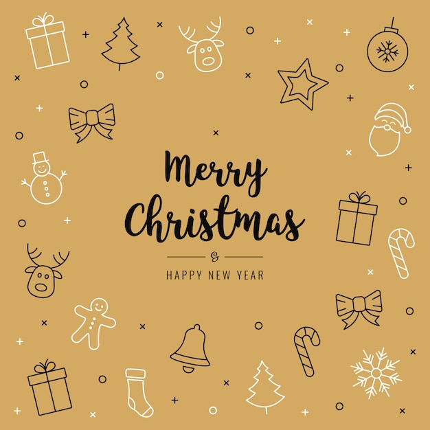 Fondo de oro del texto de la tarjeta de los elementos del icono de la Navidad