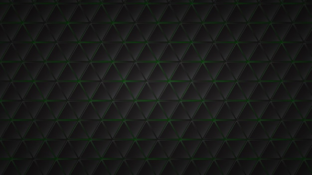 Fondo oscuro abstracto de azulejos triangulares negros con espacios verdes entre ellos