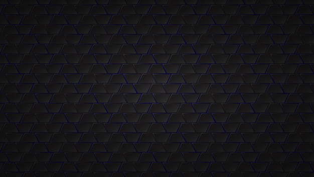 Fondo oscuro abstracto de baldosas de trapecio negro con espacios azules entre ellos