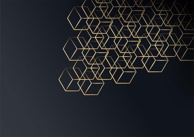 Fondo oscuro abstracto con forma geométrica y combinación de elementos dorados. Fondo moderno de lujo negro y dorado