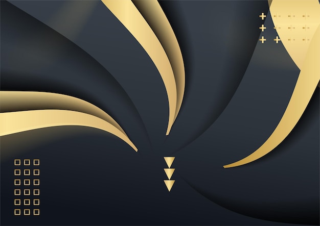 Vector fondo oscuro abstracto con forma geométrica y combinación de elementos dorados. fondo moderno de lujo negro y dorado