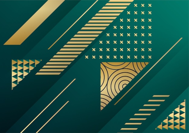 Fondo oscuro abstracto con forma geométrica y combinación de elementos dorados. fondo verde oscuro y dorado para diseño de presentación, plantilla de portada, banner, volante, informe corporativo y más