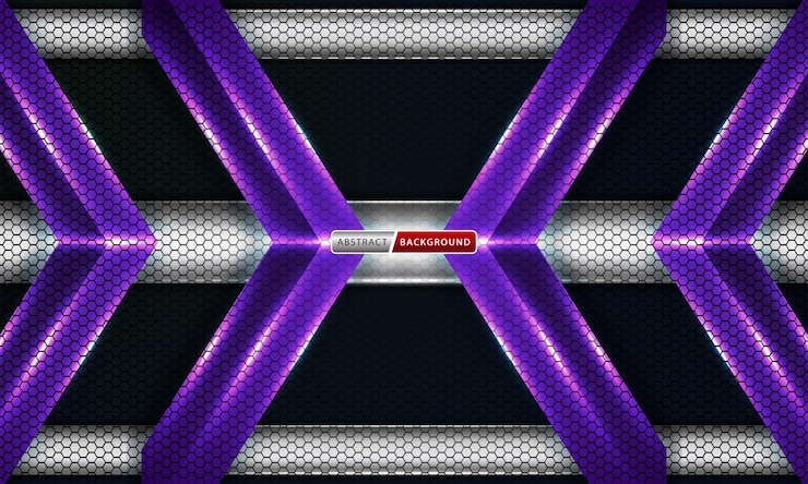 Vector fondo oscuro abstracto con forma hexagonal color púrpura y plata
