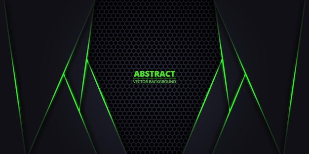 Fondo oscuro con cuadrícula hexagonal y líneas luminosas verdes