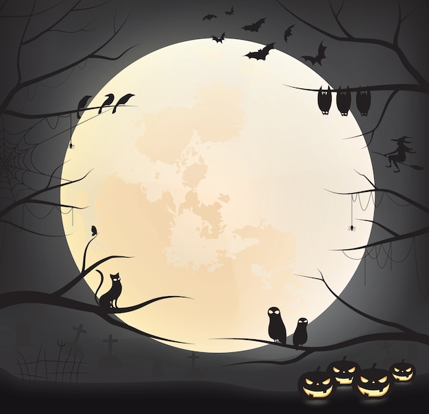 Vector fondo oscuro de halloween con luna