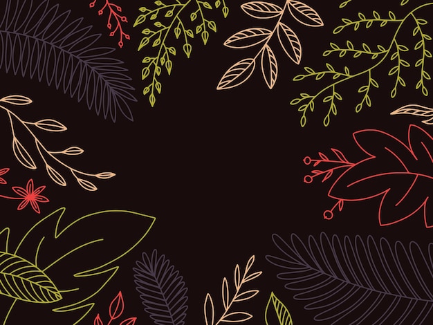 Fondo oscuro con marco floral en estilo de contorno