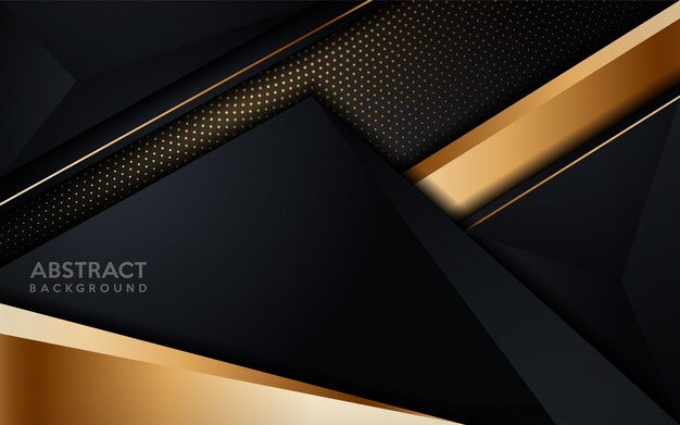 Fondo oscuro moderno dorado brillante con elemento de puntos de oro.
