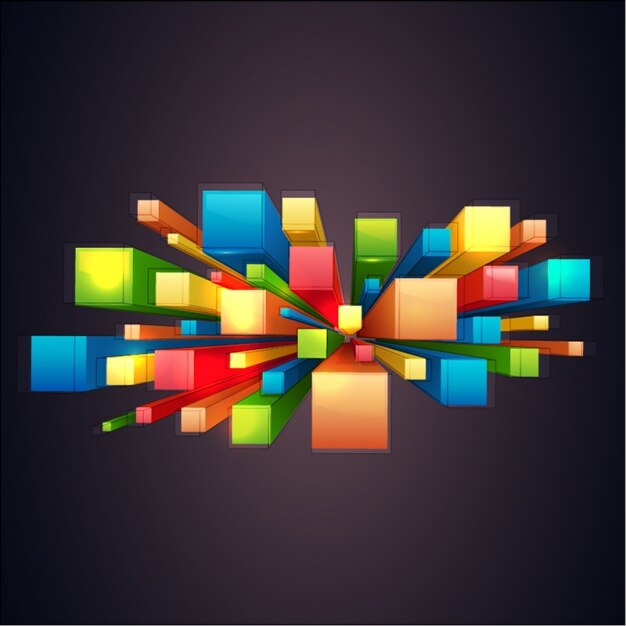 Vector fondo oscuro con piezas de colores en 3d