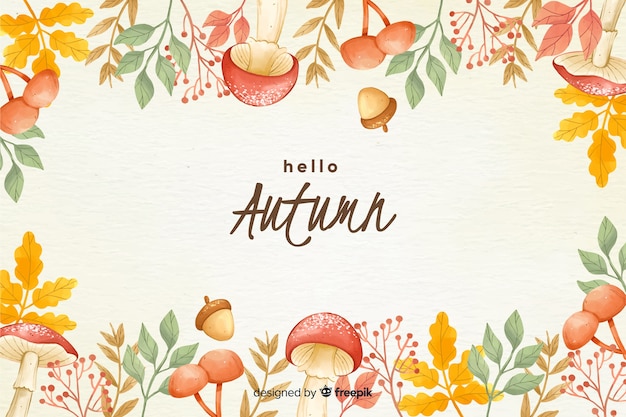 Vector fondo de otoño en acuarela con hojas