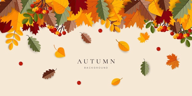 Fondo de otoño con borde de hojas que caen en