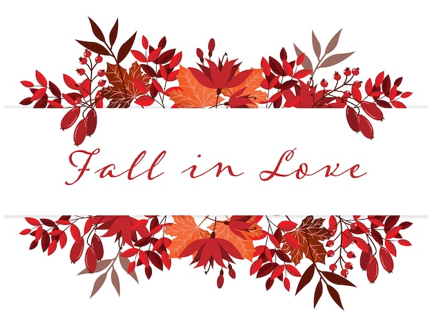 Vector fondo de otoño con caída en el texto de amor.