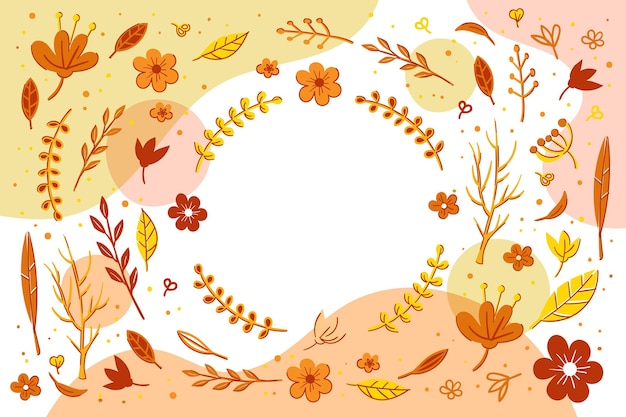 Vector fondo de otoño dibujado a mano con hojas y flores