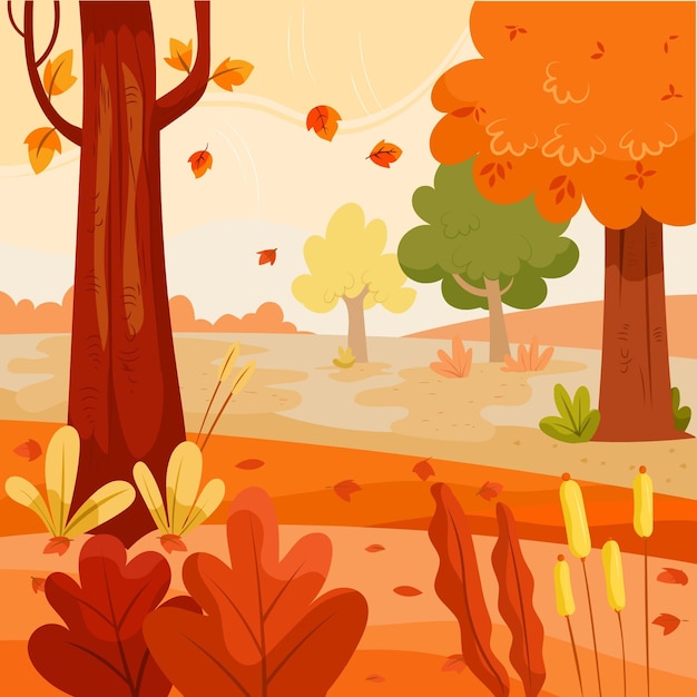 Fondo de otoño de dibujos animados | Vector Premium