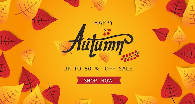 Fondo de otoño con hoja para la venta de compras