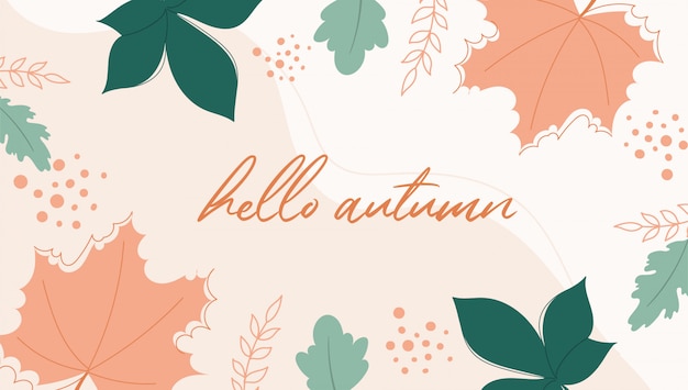 Fondo de otoño con hojas naranjas y verdes.