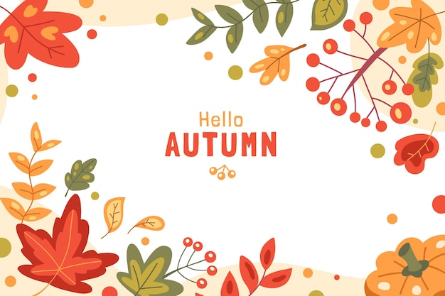 Fondo de otoño con hojas de otoño y bayas y lugar para texto