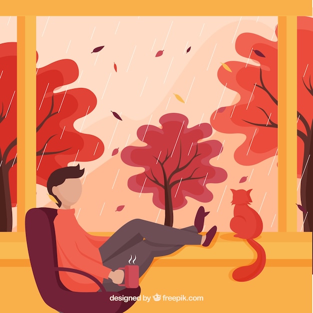 Vector fondo de otoño con hombre relajando