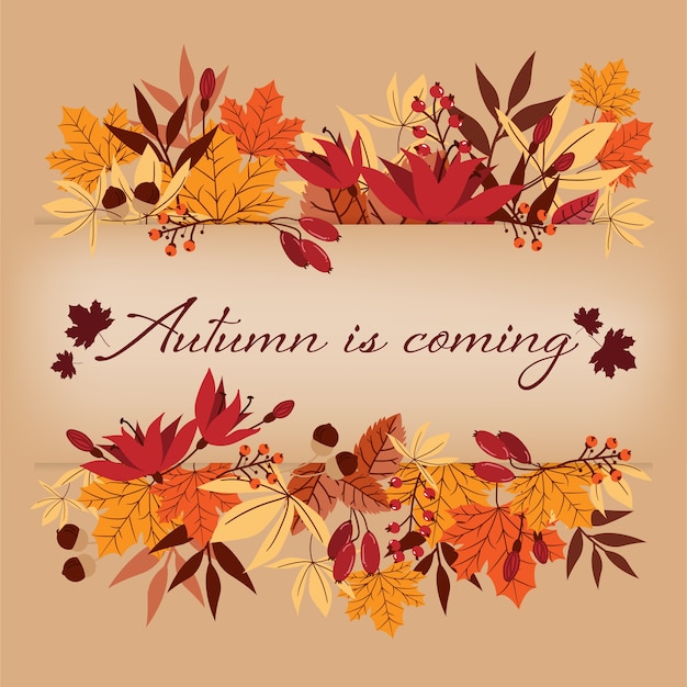 El fondo del otoño con otoño está viniendo texto.