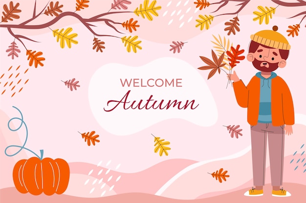 Fondo otoño plano dibujado a mano
