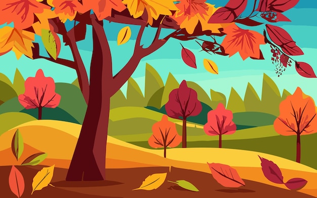 Fondo de otoño vector libre con árbol y hojas