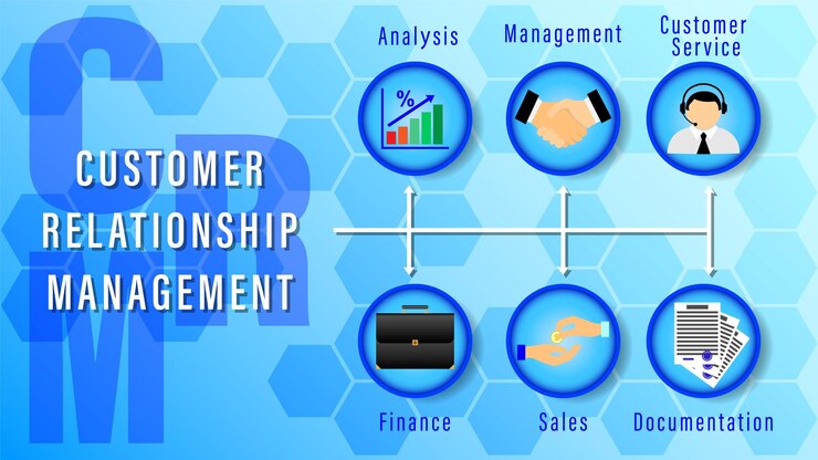 Fondo de página web de iconos de gestión de relaciones con clientes de CRM