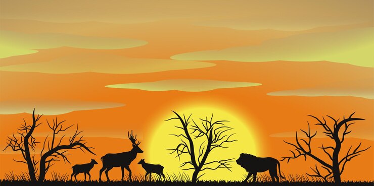 Fondo de paisaje de bosque crepuscular silueta