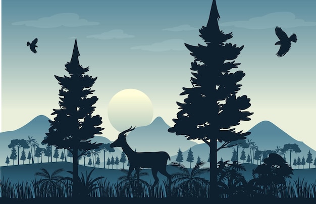 Vector fondo de paisaje de bosque de silueta