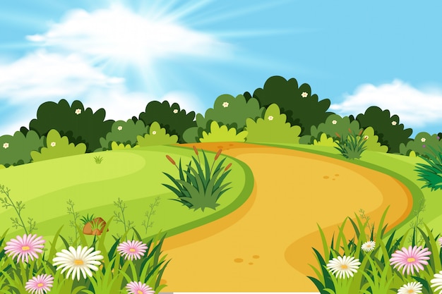 Vector fondo de paisaje con camino en el parque