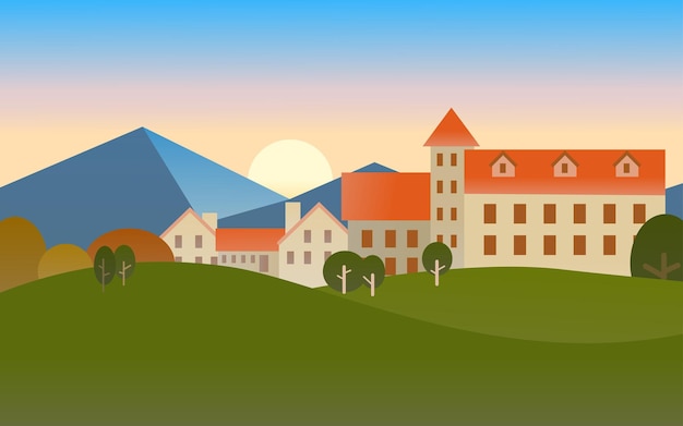 Vector fondo de paisaje de campo en el amanecer