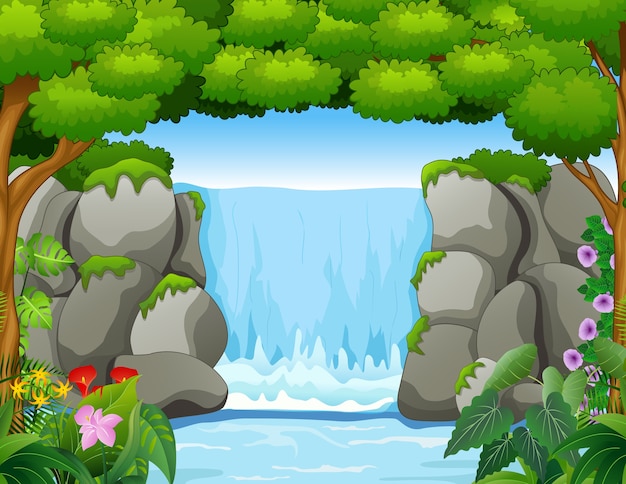 Fondo de paisaje de cascada en el bosque