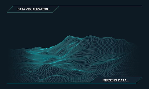 Fondo de paisaje de estructura alámbrica vectorial abstracto Rejilla de ciberespacio Ilustración de vector de estructura alámbrica de tecnología 3d Paisaje de estructura alámbrica digital para presentaciones