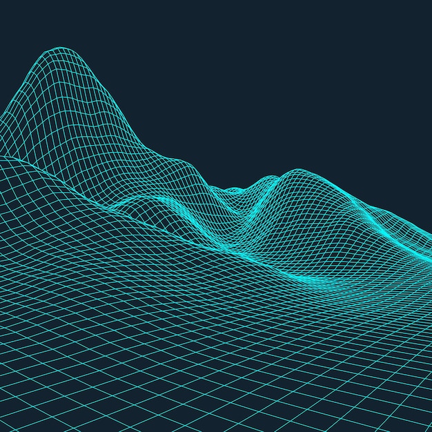 Fondo de paisaje de estructura alámbrica vectorial abstracto Rejilla de ciberespacio Ilustración de vector de estructura alámbrica de tecnología 3d Paisaje de estructura alámbrica digital para presentaciones