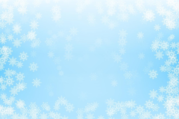 Fondo de paisaje de invierno con color azul y copos de nieve que caen Ilustración de nieve para