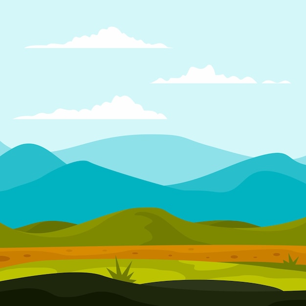 Fondo de paisaje de las montañas Ilustración plana de las montañas Fondo vectorial de paisaje para diseño web