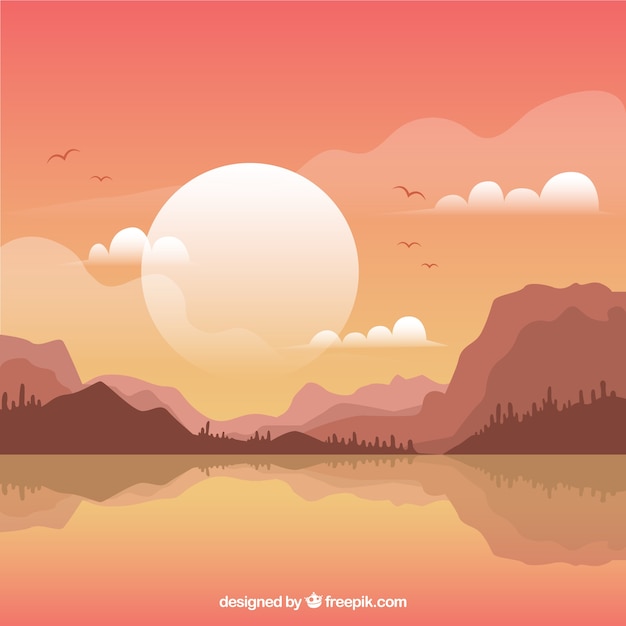 Vector fondo de paisaje montañoso al atardecer