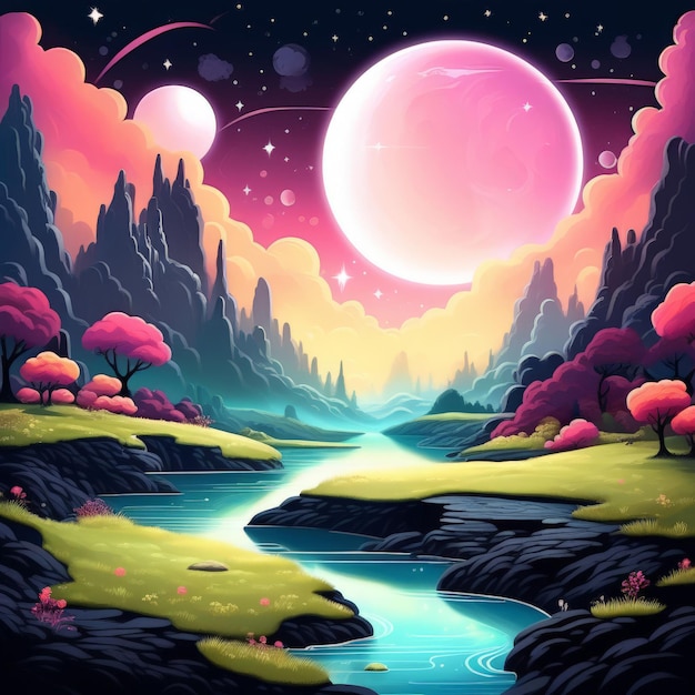 Vector fondo de paisaje nocturno con luna fondo de paisajes nocturnos con luna