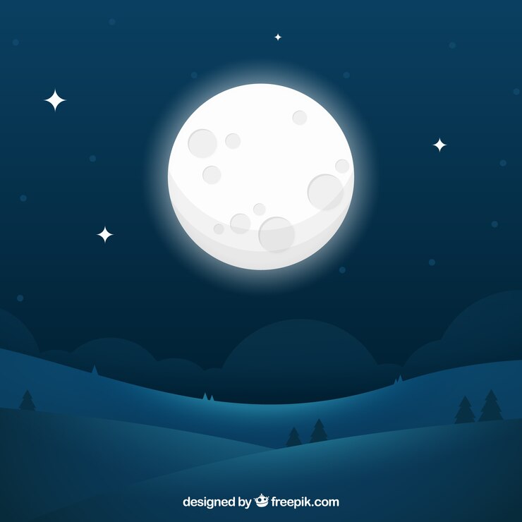 Vector fondo de paisaje nocturno con luna grande 