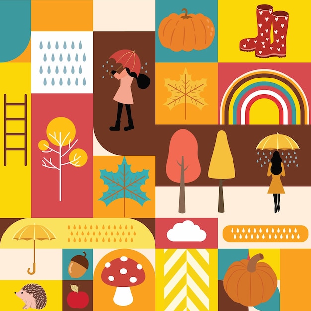 Fondo de paisaje de otoño con estilo geométrico