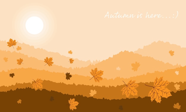 Vector el fondo del paisaje del otoño con otoño está aquí texto.