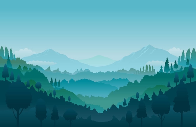 Fondo de paisaje de paisaje de montaña y bosque