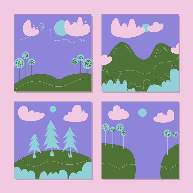 Fondo de paisaje de primavera dibujado a mano