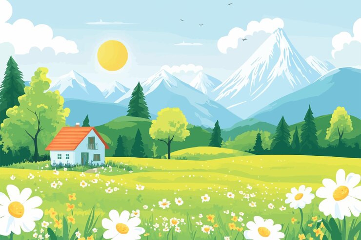 Vector fondo paisaje de primavera