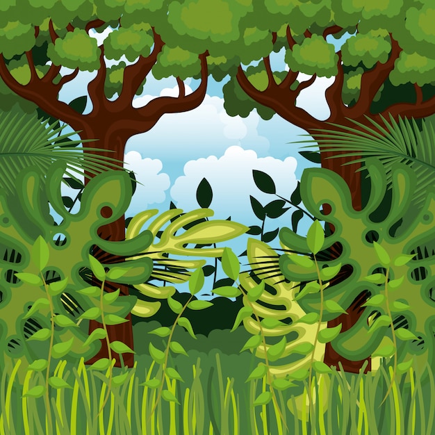 Vector fondo de paisaje de selva aislado icono diseño