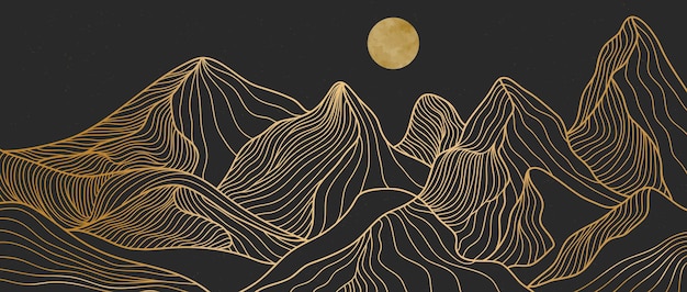 Fondo de paisaje con vector de patrón de arte de línea. Plantilla de montaña abstracta con patrón geométrico
