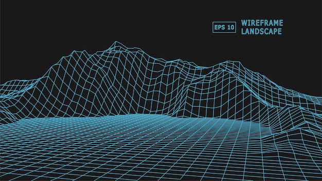 Fondo de paisaje vectorial digital abstracto Diseño de paisaje de polígono de terreno de estructura metálica EPS 10 Cuadrícula azul