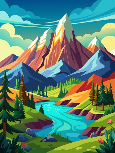 Vector el fondo del paisaje vectorial de las montañas representa una serena y pintoresca cordillera bajo una clea