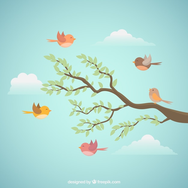 Fondo de pájaros volando con ramas